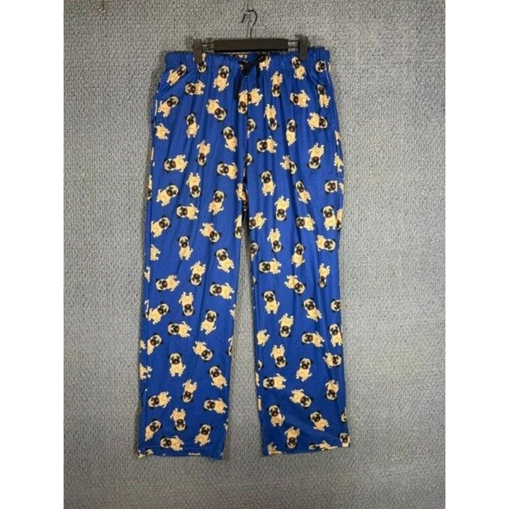 Royal Class Pajama Pants Pug Dogs Elastic Waistband Blue Loungewear Medium